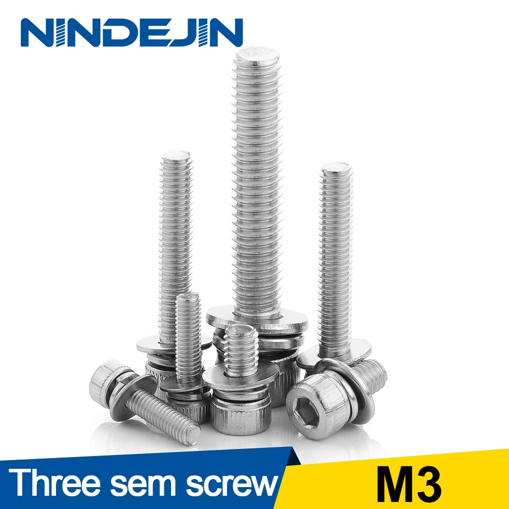 M3 50 PCS NINDEJIN Nail 304 Stainless Steel Metric Three Combination Thread Hex Socket Head Cap Screw With Nut and Washer
M3 50 PCS NINDEJIN Nail 304 Stainless Steel Metric Three Combination Thread Hex Socket Head Cap Screw With Nut and Washer