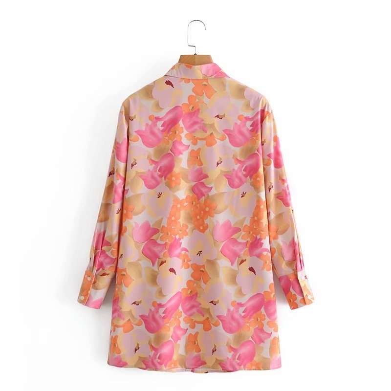 Elegant Women Floral Print Dress Fashion Ladies Turn Down Collar Vestidos Streetwear Female Chic Mini Shirt-Dresses 210430