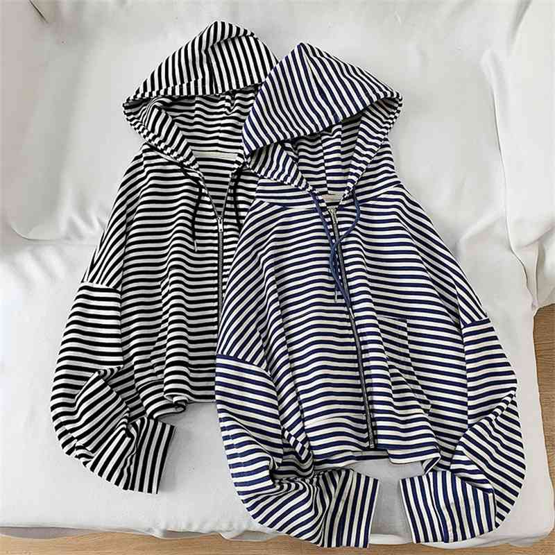 Y8801 Korean women's 2021 summer new casual stripe hooded drawstring zipper cardigan sweater, Black
Y8801 Korean women's 2021 summer new casual stripe hooded drawstring zipper cardigan sweater, Black