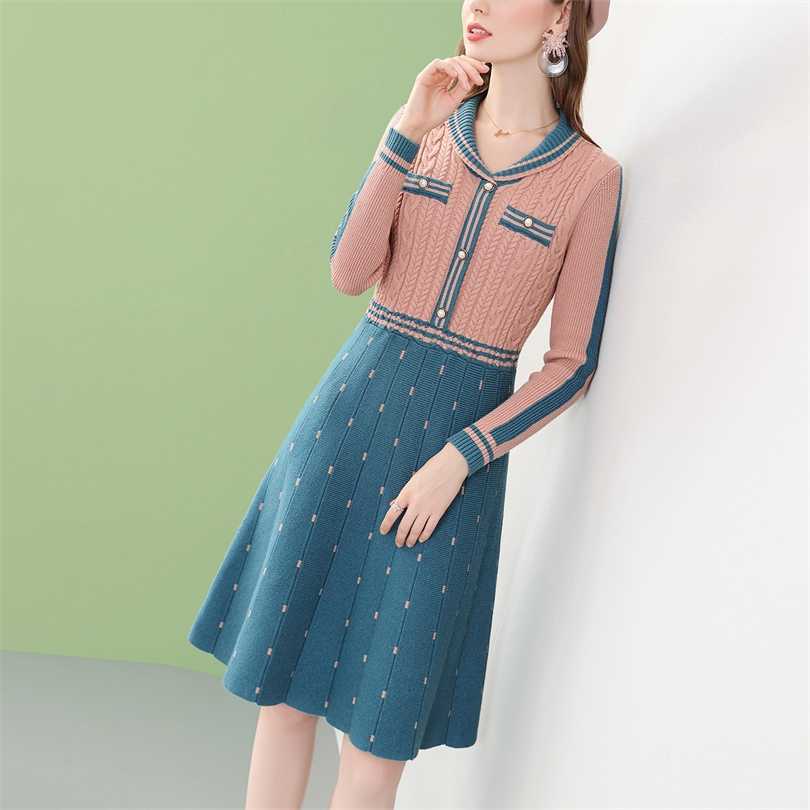 Patchwork Women Spring Autumn Knitted Dresses Peter Pan Collar Twist A-Line Elegant French For Sweater 211110, Blue
Patchwork Women Spring Autumn Knitted Dresses Peter Pan Collar Twist A-Line Elegant French For Sweater 211110, Blue