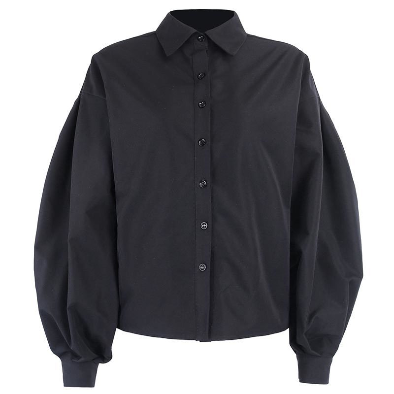 Lantern Sleeve Elegant Shirt Sexy V Neck Button Vintage Blouse Turn Down Collar Office Lady Loose Oversized Female Casual 210428