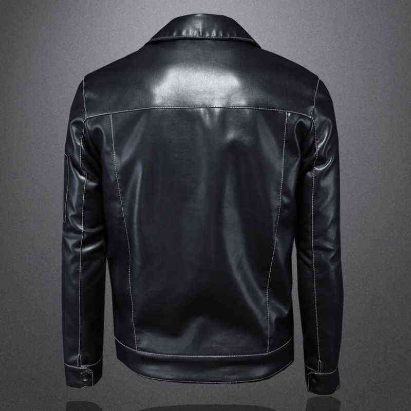 Fall Men's Lapel Multi-Pocket Leather Trendy Motorcycle Leather Jacket Coat British Simple Zipper Slim Casual Male Clothing 211106