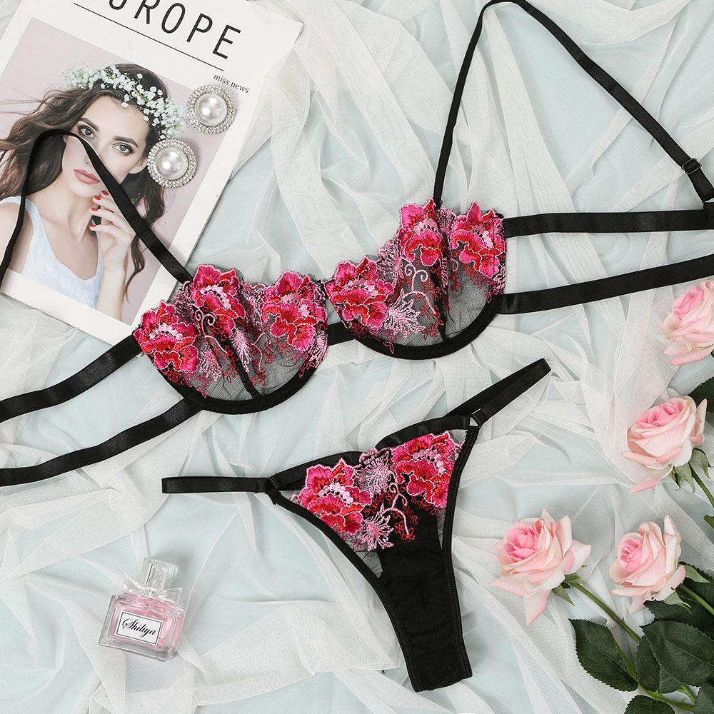 2-Piece Embroidery ace Bra Set Women 4 Coors Transparent Bra + Panty Fashion Underwear Set Sexy ingerie Set s, Rose red
2-Piece Embroidery ace Bra Set Women 4 Coors Transparent Bra + Panty Fashion Underwear Set Sexy ingerie Set s, Rose red