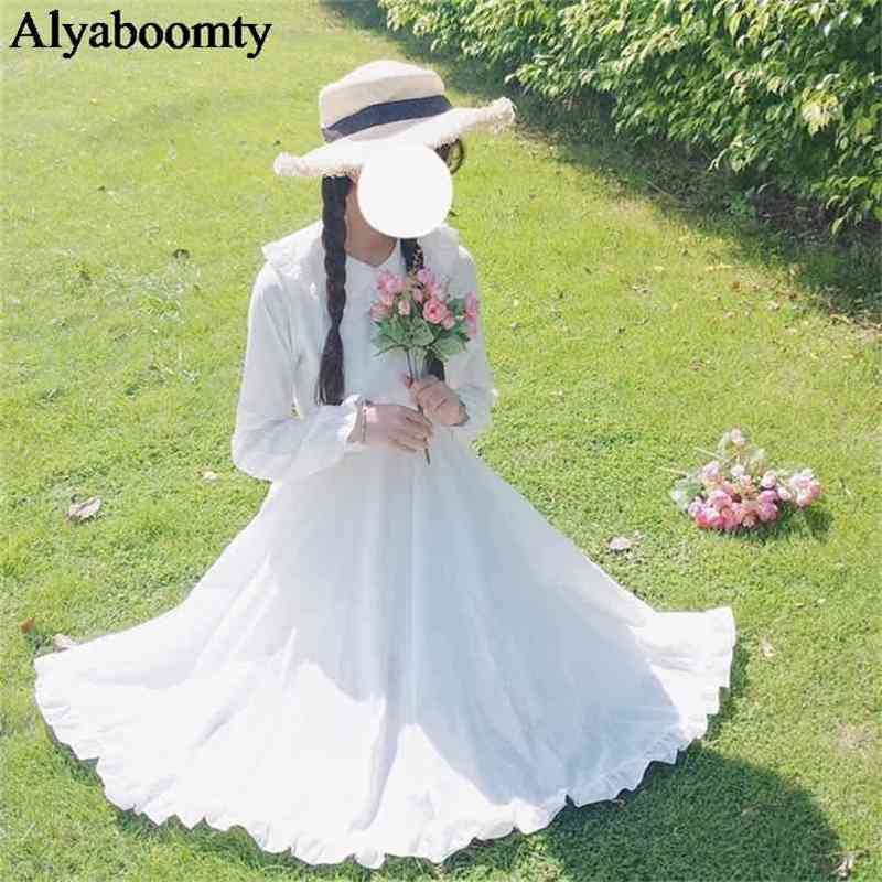 Japanese Summer Lolita Style White Purple Dress Peter Pan Collar High Waist Princess Fairy Cute Kawaii Girl Ruffles 210623