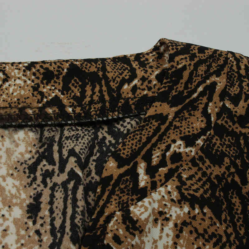 Elegant Office Ladies Snake Print Belted Top Blouse Women Autumn Fashion High Street V-Neck Long Sleeve Slim Tops 210510