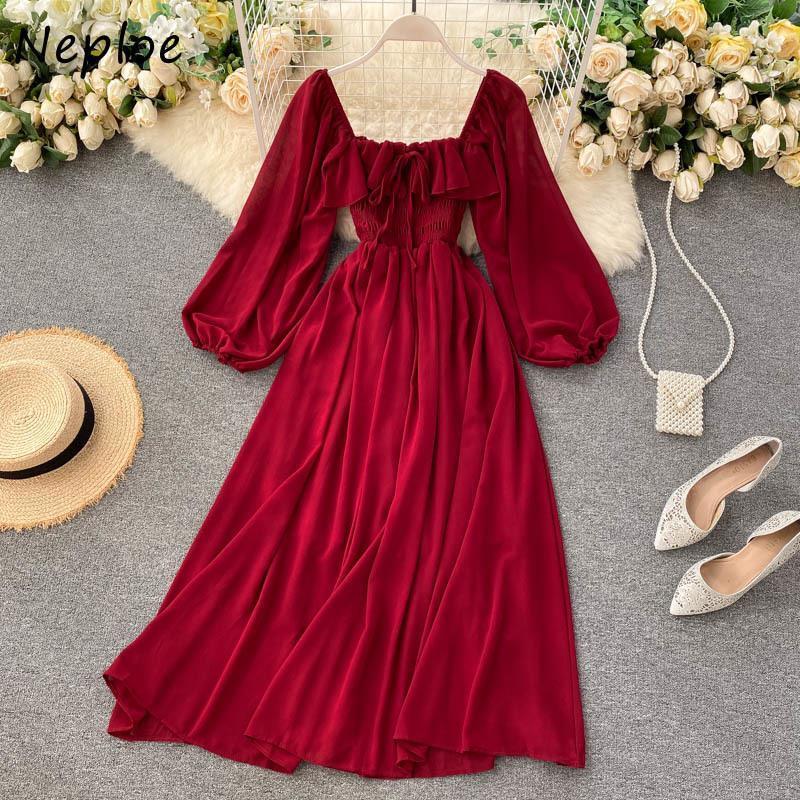 ruffles womens dress lace up slim waist dresses square collar solid color femme vestidos fashion lantern sleeve women, Black;gray
ruffles womens dress lace up slim waist dresses square collar solid color femme vestidos fashion lantern sleeve women, Black;gray