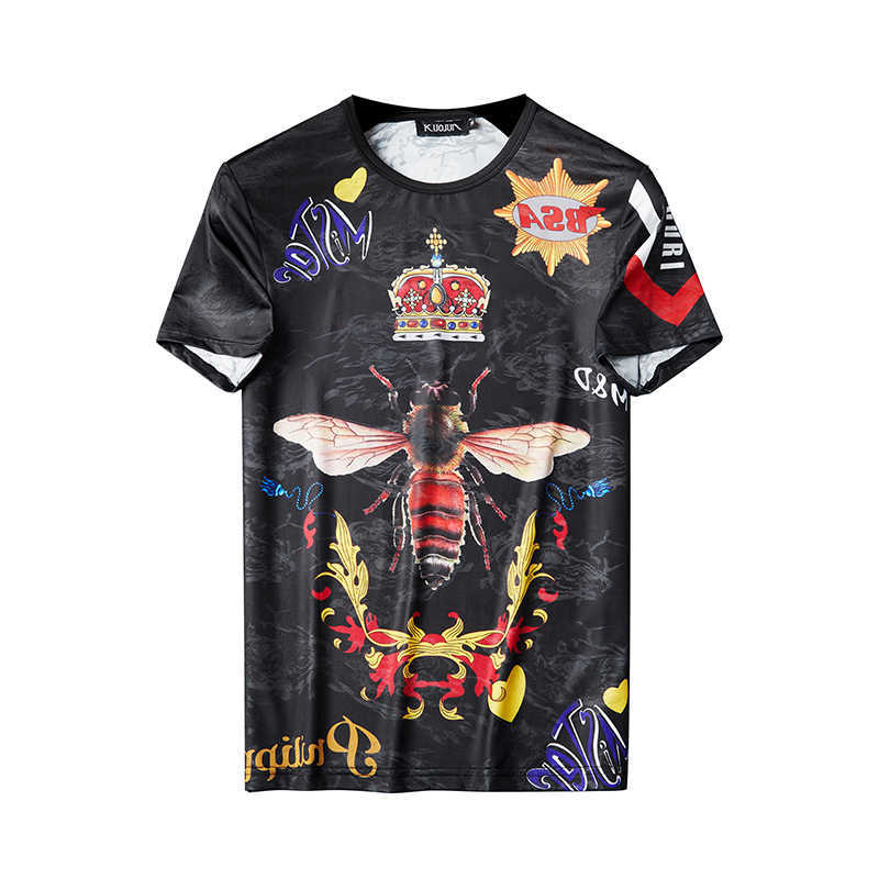 Crown Bee Print T Shirt Men Short Sleeve Summer Casual T-Shirt Breathable Tee Tops Streetwear T Shirt Male Clothes 7XL 210527