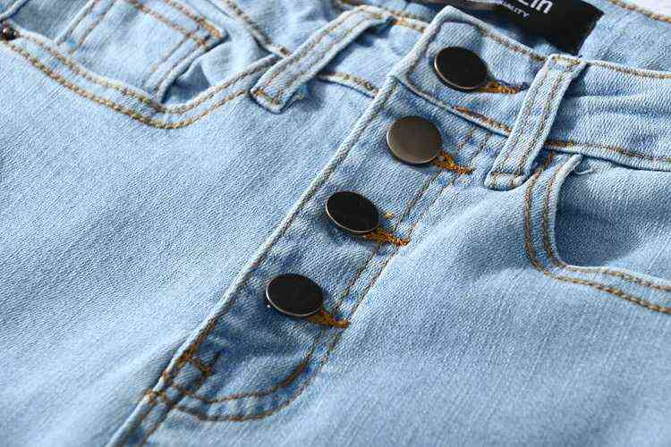 Vintage Skinny Four Buttons High Waist Pencil Jeans Women Slim Fit Stretch Denim Pants Full Length Denim Tight Trousers 211111