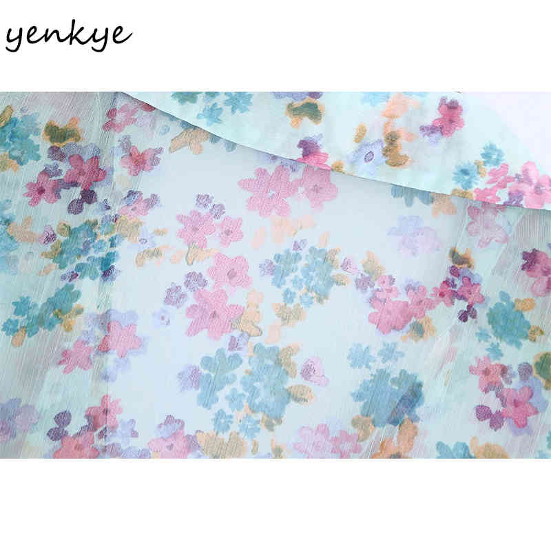 Sexy Transparent Floral Print Chiffon Blouse Women Cross V Neck Long Sleeve Summer Crop Top Fashion Blusas 210430