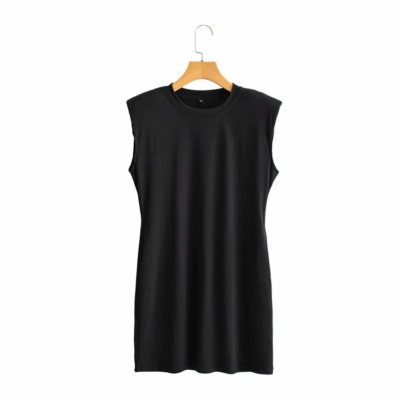 PUWD Elegant Woman Loose Shoulder Padded Cotton Vest Dress Summer Female Basic Sleeveless Short es Ladies Soft 210522