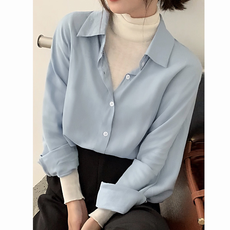 Autumn Korean Loose Women Blouses Shirts Full Sleeve Turn-down Collar Casual Fashion Solid Female Blusas Tops Femme 210514