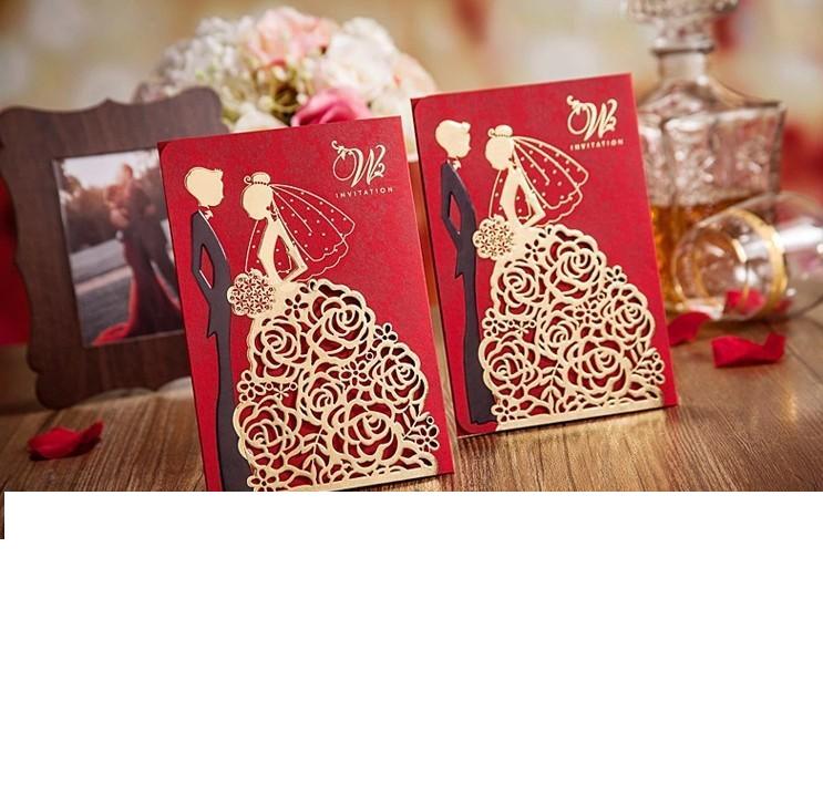 2021 High Class Wedding Invitation Cards 2017 Elegant Laser Cut Gold Red Wedding Party Invitations +Personalized Printing+Envelope