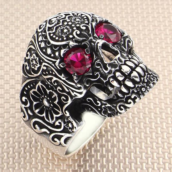 Skull Silver Ring With Red Zircon Stone And Flowers Motif Men Made In Turkey Solid 925 Sterling Cluster Rings
Skull Silver Ring With Red Zircon Stone And Flowers Motif Men Made In Turkey Solid 925 Sterling Cluster Rings