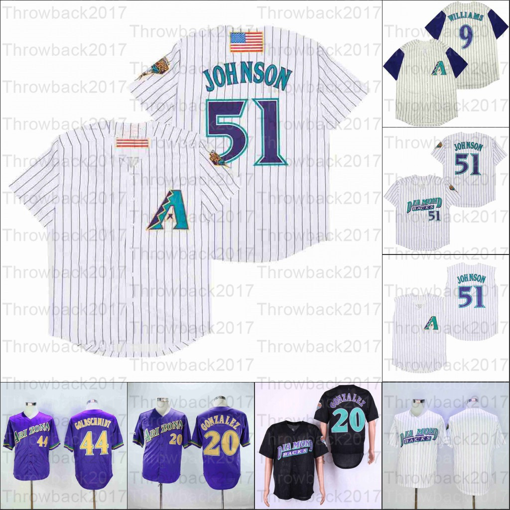 Retro Arizona Home Jersey 51 Randy Johnson 9 Matt Williams 20 Luis Gonzalez 44 Goldschmidt and black jerseys, As photo
Retro Arizona Home Jersey 51 Randy Johnson 9 Matt Williams 20 Luis Gonzalez 44 Goldschmidt and black jerseys, As photo