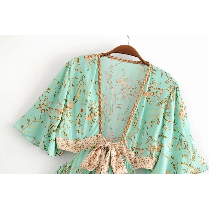 Summer bohemian dress women boho Floral long Vintage elegant vestidos bkacless party holiday beach 210521