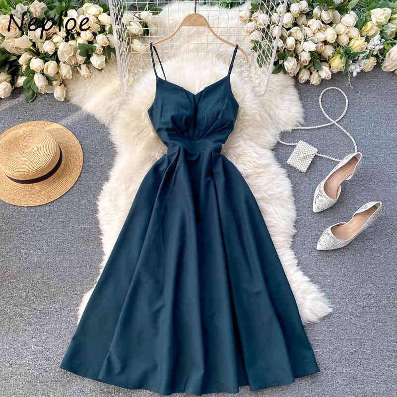 Neploe Sexy Sleeveless Camis Dress Women High Waist Hip A Line Slim Long Vestidos Mujer V Neck Solid Summer Holiday Dresses 210422