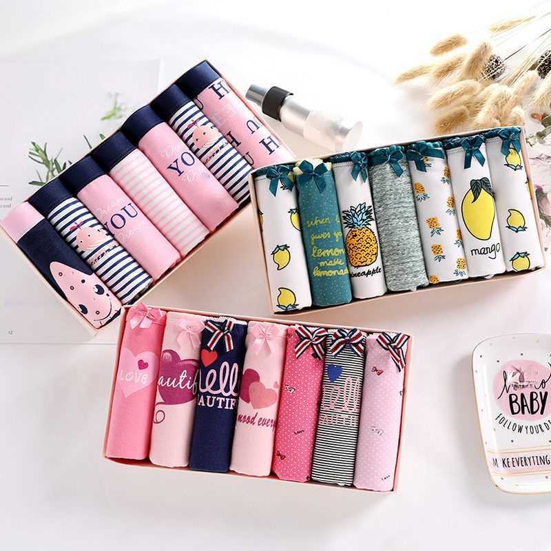 7Pcs/Lot Panties Women Pure Cotton Soft Underwear Intimates Sexy Breathable Calcinha Underpants Skin-friendly Girls Panty Set 211021