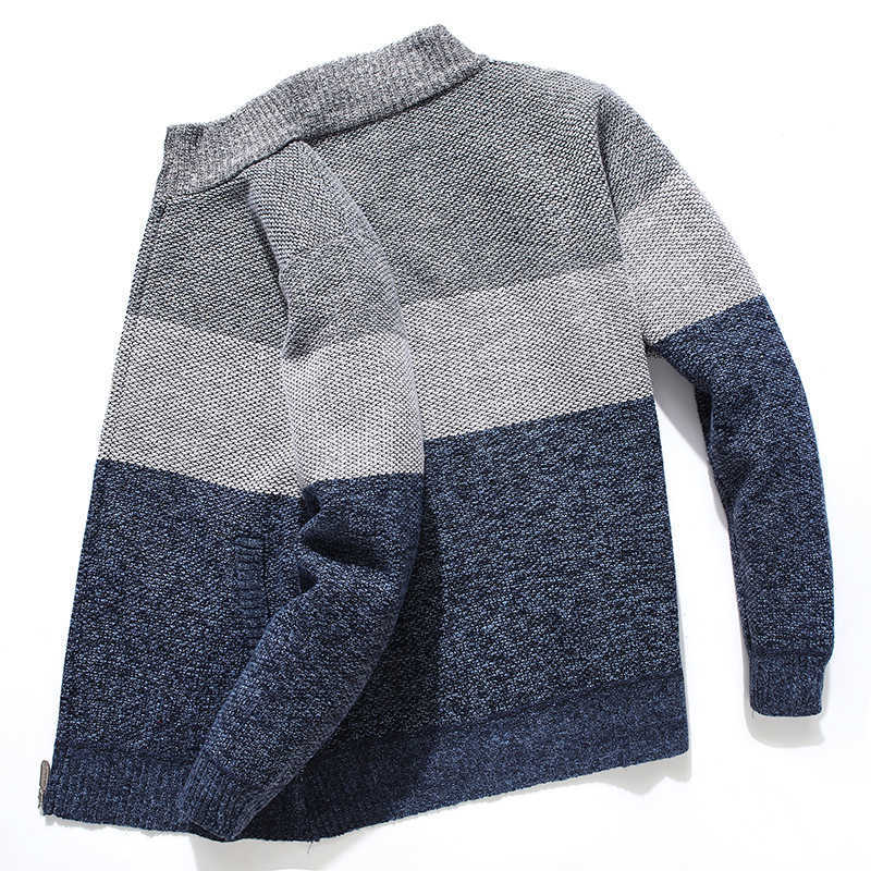 Cardigan Men Sweater Striped Grey Men's Sweater Oversized Knitted Cardigan Warm Clothes For Man 3XL Korean Style Homme 210818