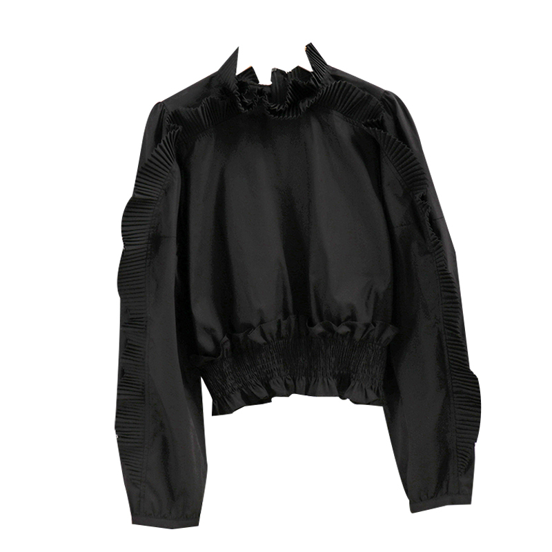 Elegant Ruffle Blouses Women Korean Chic Fashion Clothes Solid Shirts Office Lady Stand Collar Crop Blusas Camisas Mujer 210519