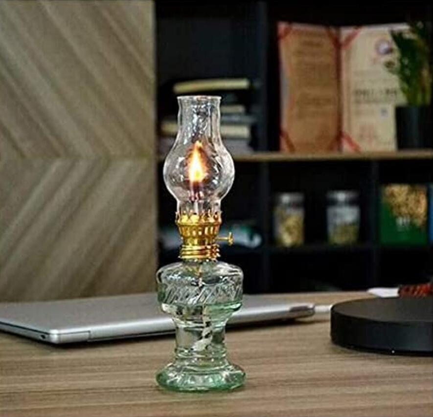 Glass Kerosene lamp Oil lamps Retro Transparent Desktop Home Emergency lamp Outdoor Windproof Glass Camping Tent lamps 2Pcs
