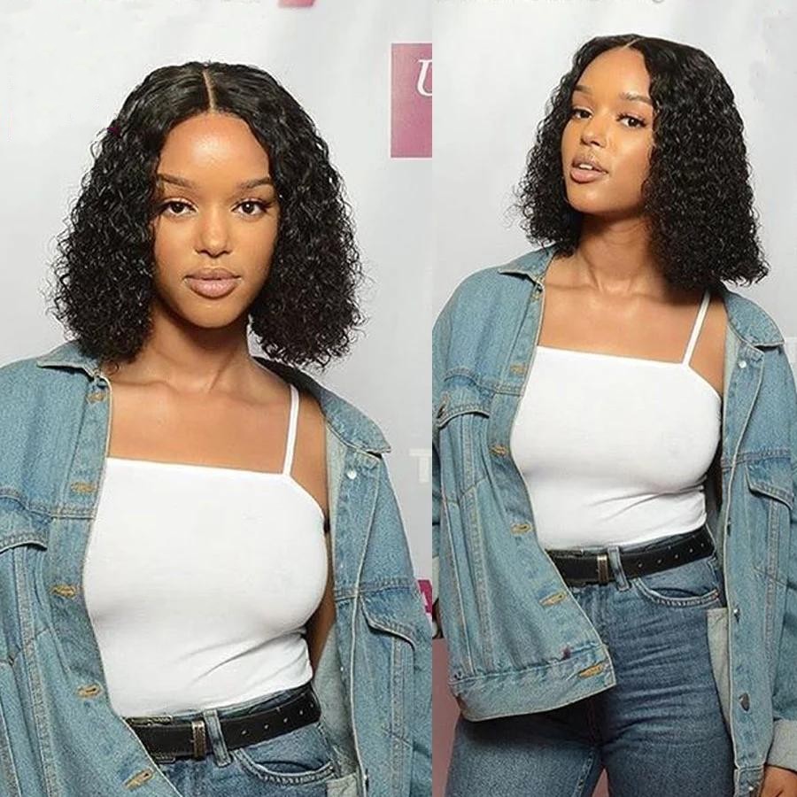 Free part Jerry Curly Short Bob 13x4 Lace Front Wigs PrePlucked For Black Women Kinky Deep Water Wave Frontal synthetic Wig