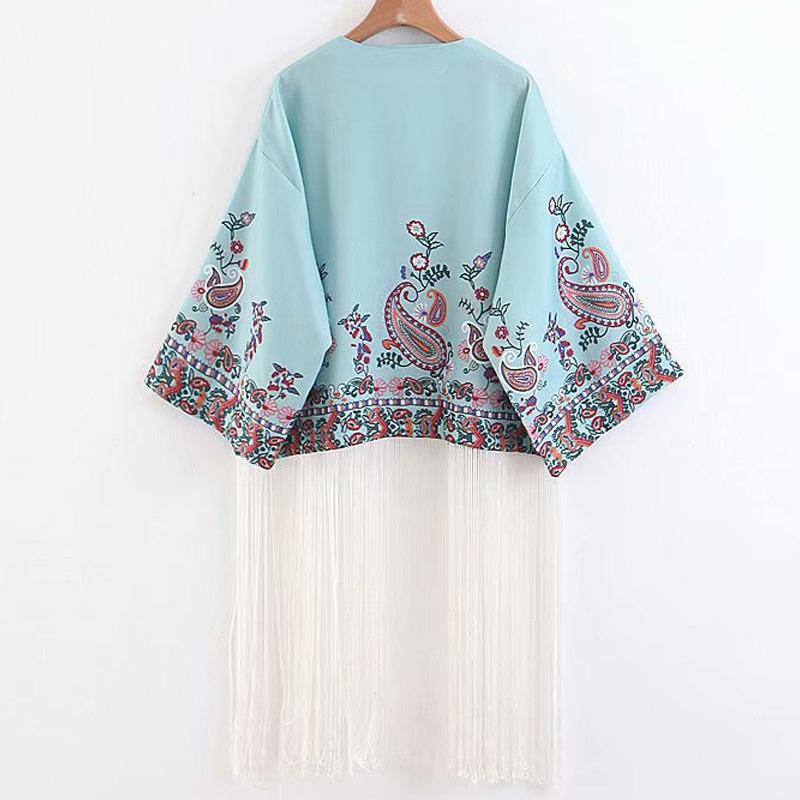 Women's Tassels Embroidered Kimono Cover Up For Beach And Resort Wear 2107