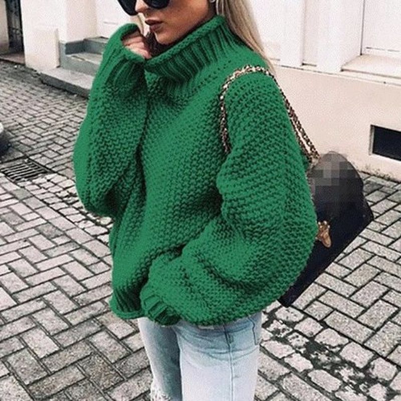 Autumn Winter Women Sweater Long Sleeve Warm Loose Knitted Pull Femme Primer Pullover Turtleneck 11807 210512