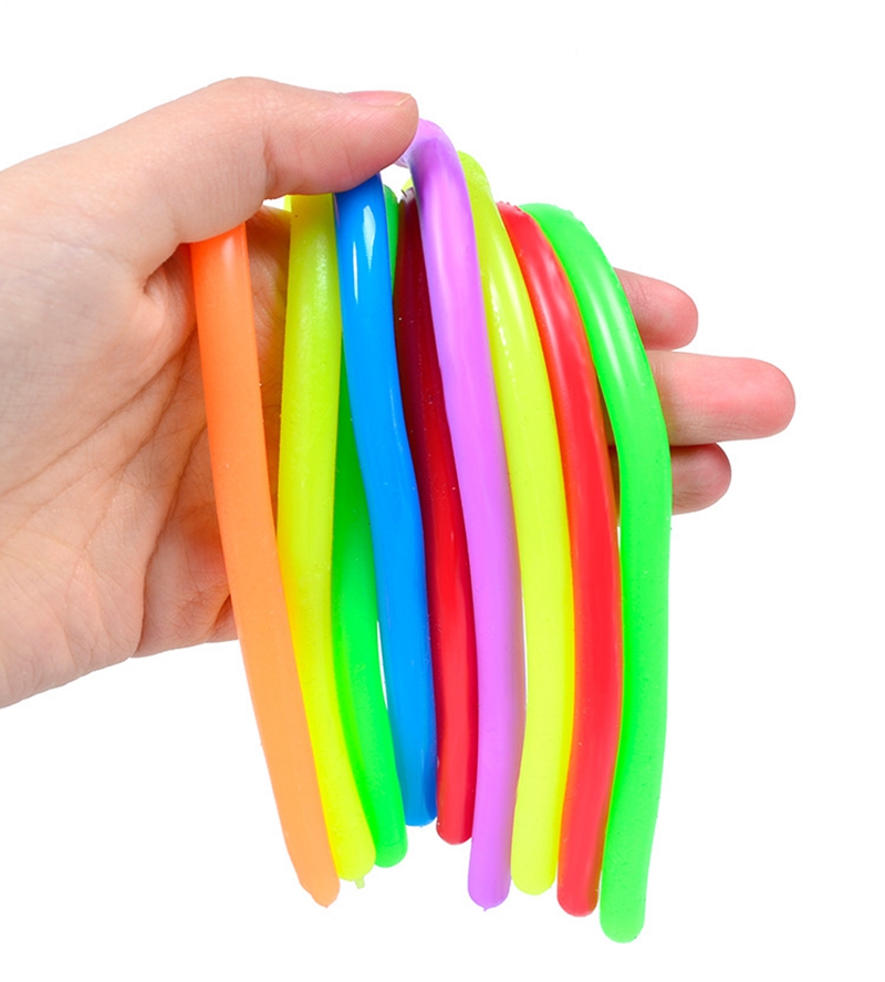 

TPR Stress Relief Toy Stretchy String Fidget Funny Pull Vent Rubber Sensory Toys Noodles Anti Soft Glue Elastic Rope Neon Autism Noodle Gift for Kids Children