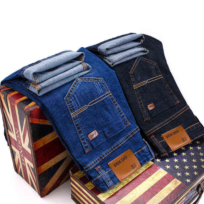 Colorful Men's Slim Elastic Jeans Fashion Business Classic Style Straight Denim Pants Trousers Male 211111