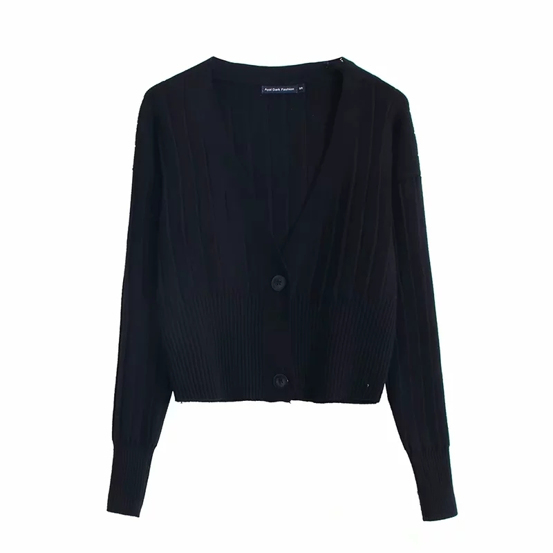 Sexy Neck green Black cardigan sweater women Ribbed Trims Crop casual long sleeve knitted winter clothes 210521