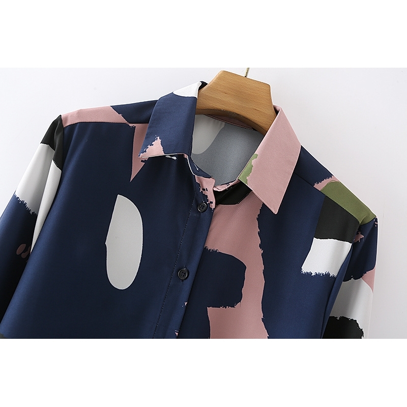 Streetwear Women Tie-Dye Print Shirts Fashion Ladies Contrast Color Tops Causal Female Chic Turn Down Collar Blouses 210430