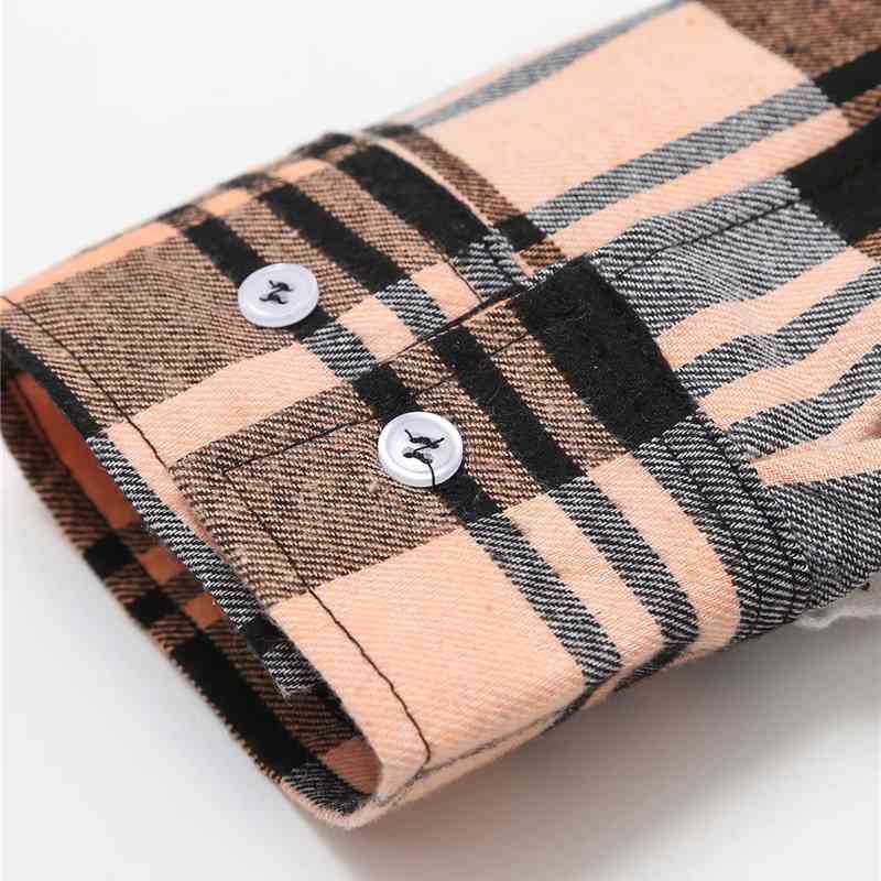 Streetwear Women Plaid Shirts Fashion Ladies Turn Down Collar Tops Causal Female Chic Pocket Cotton 100% Blouses 210430