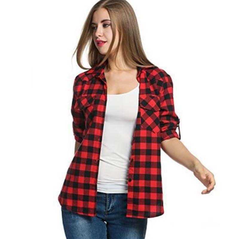 Autumn Winter Plaid Shirt Thin Coat Women Turn-down Collar Long Sleeve Loose Vintage Office Shirts Tops Plus Size Blouse 210603