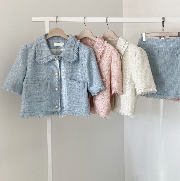 Elegant 2 Piece Sets Vintage Fashion Tweed Single-Breasted Tassel Crop Top + High Waist A-line Mini Skirts Women Clothes 210518