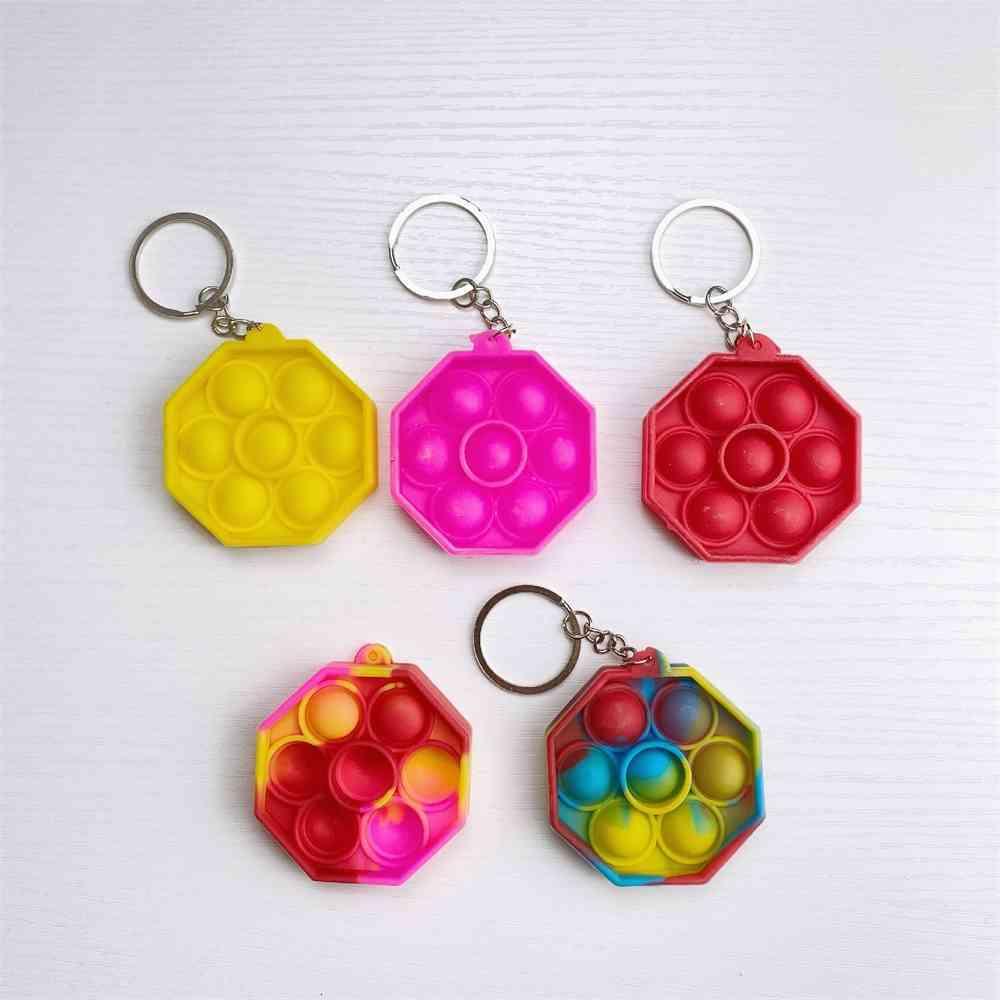 Fidget simple dimple toy kids Mini Push Poo its Bubble Sensory toys Keychain Cartoon rainbow tie-dye Finger Chains