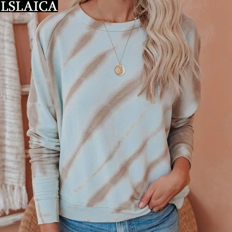 Autumn Pullover O-Neck Long Sleeve Sweatshirt Ladies Tie-Dye Women Sweetshirts Casual Loose Top Blusas Feminina 210520