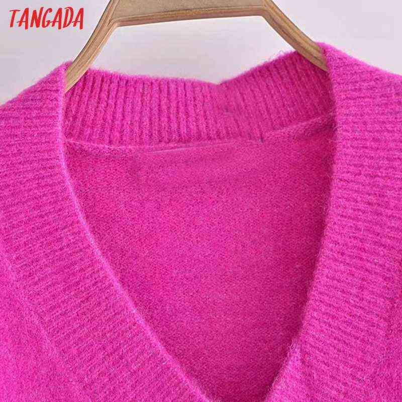 Tangada Women Warm Thick pink Oversized Knitted Sweater Jumper Long Sleeve Female Pullovers 3H285 211109