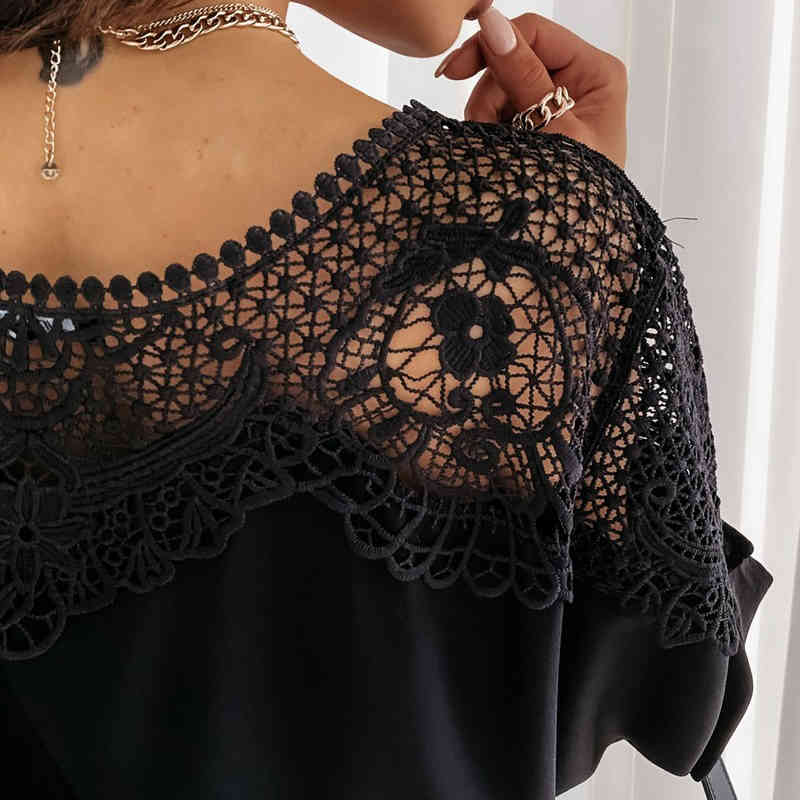 Autumn Lace White Blouse Women O-Neck Crochet Floral Long Sleeve Shirt Embroidery Casual Sexy Office Ladies Top Femme 12459 210427