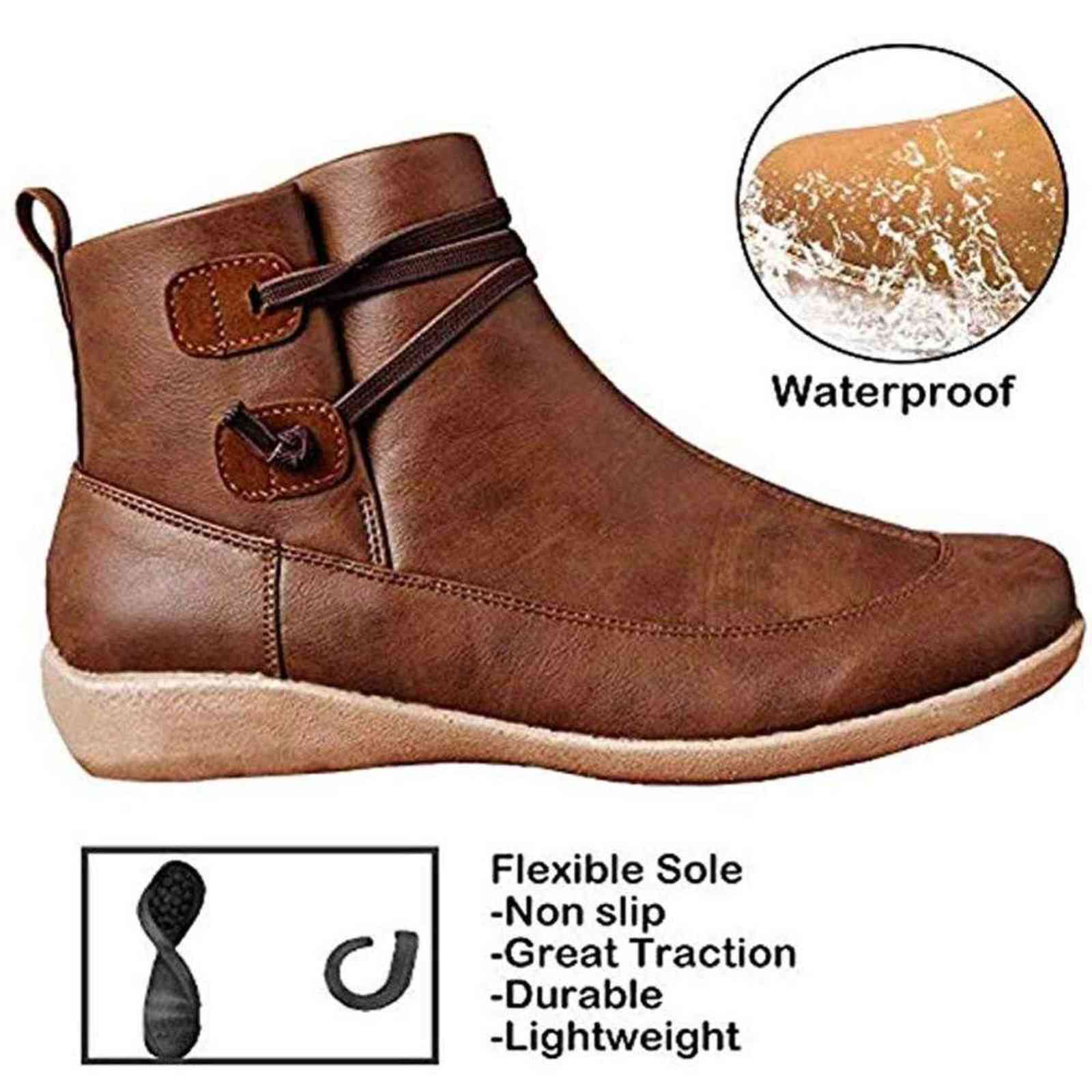 Women Arch Spupport Boots Short Plush Warm Femme Winter Waterproof Shoes Ankle PU WJ029 211105