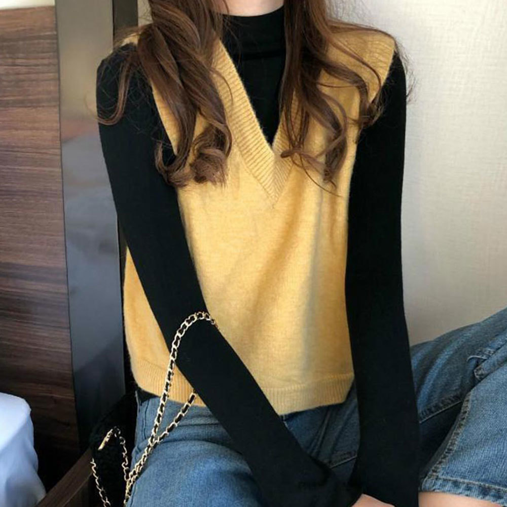 V Neck Knitted Vest Women's Sweater Spring Autumn Korean Loose Wild Sleeveless Pullover Oversized Pull Femme Hiver 210428
