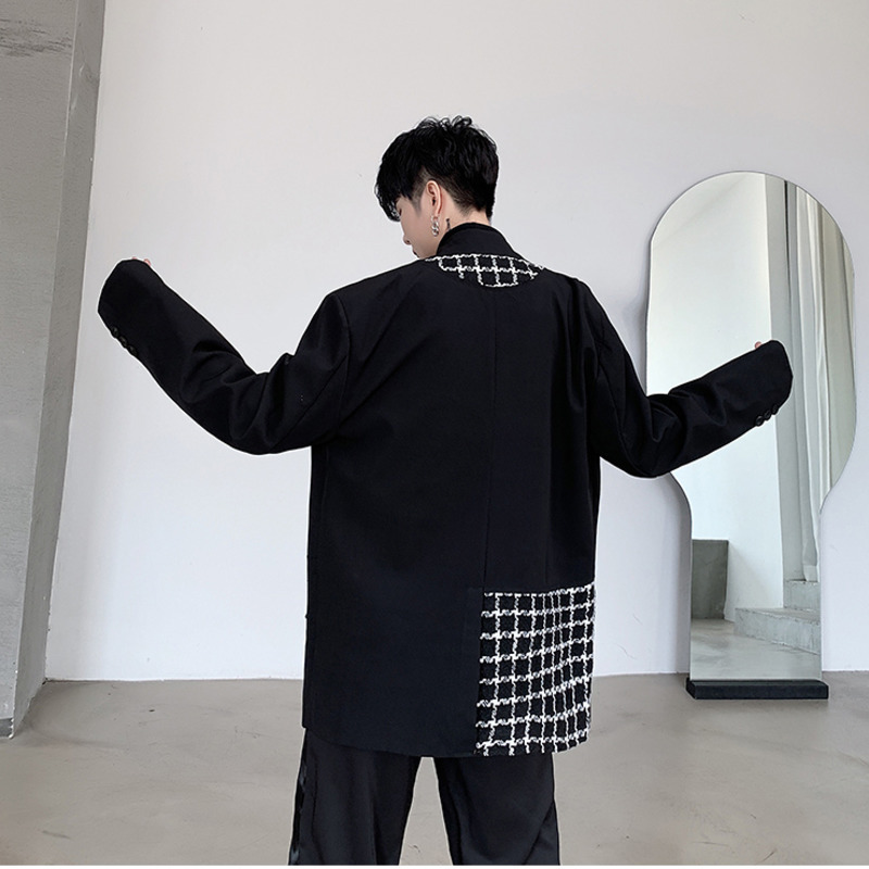 IEFB Oversize Loose black paid patchwork suit coat men's Asymmetric janpanese streetwear fashion blazer Jacket autum 9Y347 210524