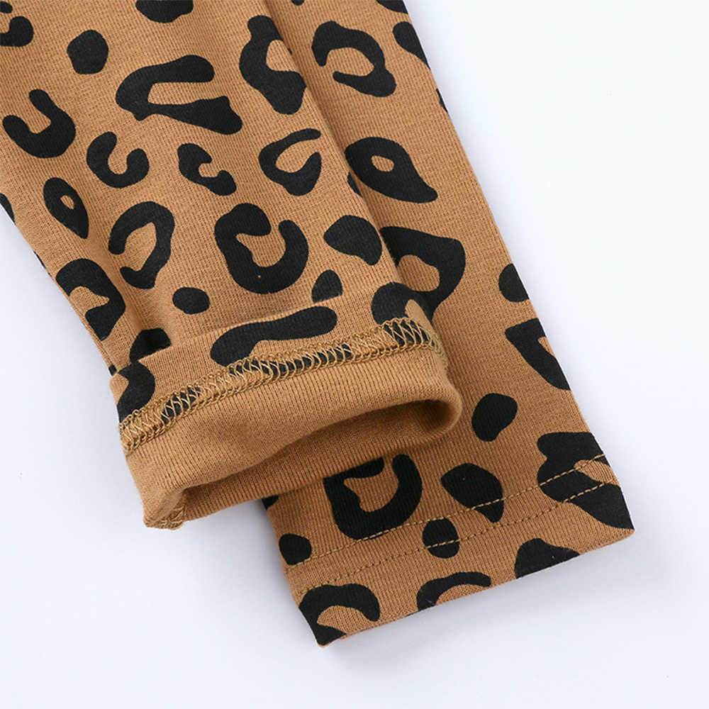 Mudkingdom Kids Pajamas Autumn Long Sleeve Sleeping Clothing Set Leopard High Waist Boys Girls Pajama 210615