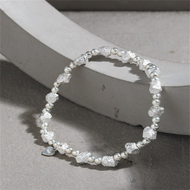100% 925 Sterling Silver Geometric Square Round Beads Charm Bracelet For Women Fine Jewelry Female Elastic Bracelets