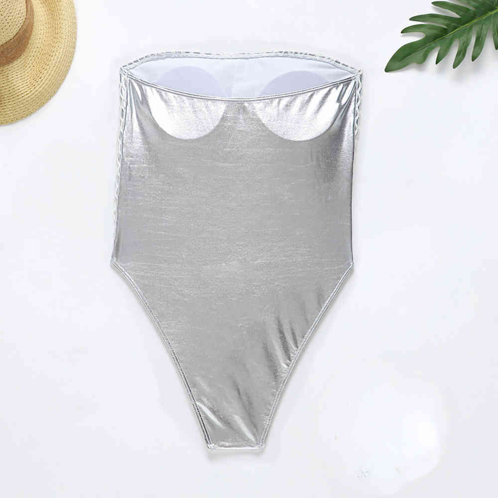 Swimsuit Bandeau Push Up Swimwear Women Sexy Mesh Bodysuit Monokini Off Shoulder Bathing Suits Summer Beach Wear 210521