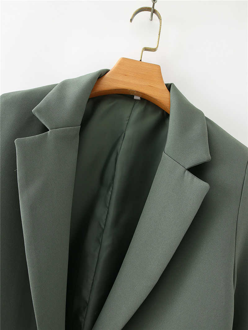elegant women single button blazer office ladies slim long jackets casual female green suits pocket girls chic sets 210527