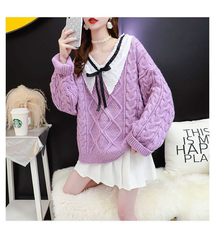 H.SA Women Sweater Jumpers Korean Fashion Turn Down Collar Pull Sweaters Knit Pullover Oversized Women Jumpers 210716
