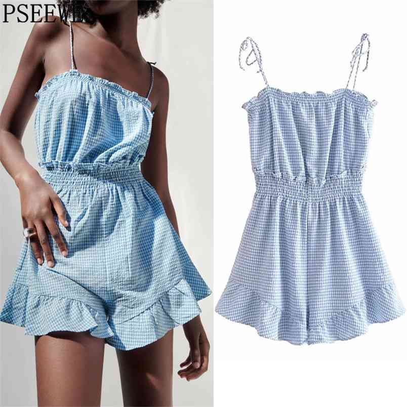 Short Jumpsuit Woman Summer Blue Plaid Ruffle Female Jumpsuit Elastic Waist Sleeveless Casual Backless Women Playsuit 210519
Short Jumpsuit Woman Summer Blue Plaid Ruffle Female Jumpsuit Elastic Waist Sleeveless Casual Backless Women Playsuit 210519