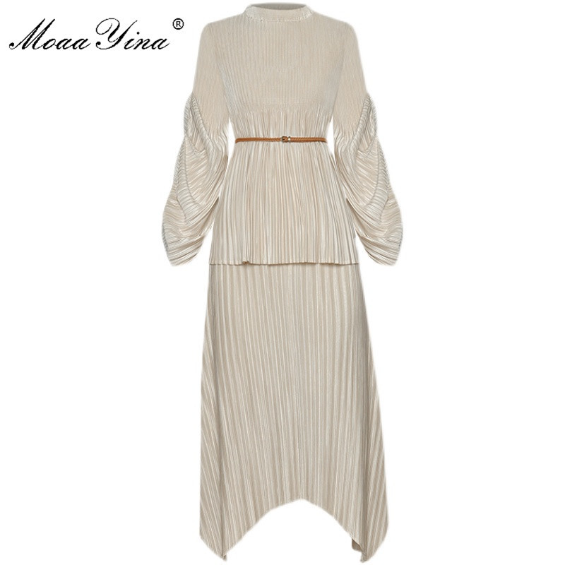 Fashion Designer Suit Spring Summer Women Lantern Sleeve Loose Lace-up Tops+ Asymmetrical skirt Pleated Two-piece set 210524, Khaki
Fashion Designer Suit Spring Summer Women Lantern Sleeve Loose Lace-up Tops+ Asymmetrical skirt Pleated Two-piece set 210524, Khaki