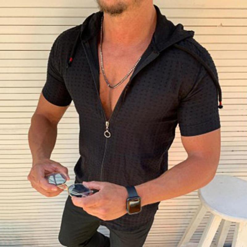 Men's T-Shirts Men Casual Hooded Shirt Zipper Cardigan Short Sleeve Formal Dress Shirts Plaid Print Clothing, Black
Men's T-Shirts Men Casual Hooded Shirt Zipper Cardigan Short Sleeve Formal Dress Shirts Plaid Print Clothing, Black