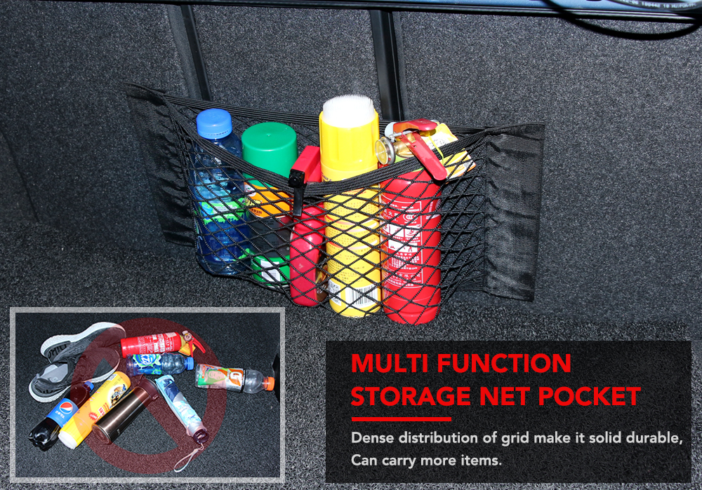 Mesh Storage Organizer Bag Pocket for Car Rear Trunk Back Seat Elastic String Net Magic Sticker Nylon Auto Cage